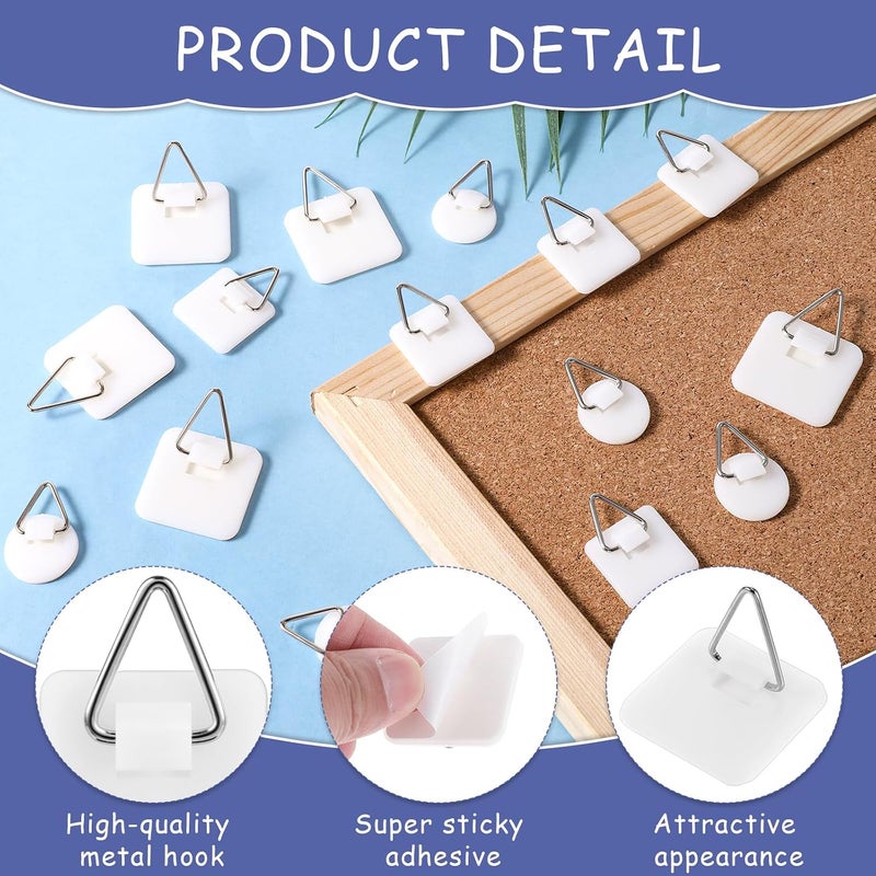 simarro 15PCS Adhesive Picture Hanger, Picture Hanging Hooks Without Nails Foamboard Pictures Hanging Hooks Plate Hangers for The Wall for Plate Frame Wall Art Decor Bathroom Closet(Round Square) - Image 3