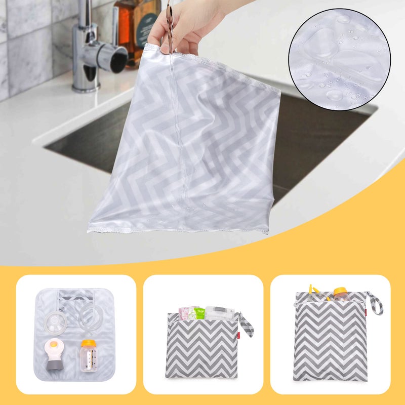 Damero حقيبة قطع مضخة الثدي داميرو، 2 حزمة حقيبة مبللة لتخزين قطع مضخة الثدي مع حصيرة مقاومة للماء، رمادي شيفرون - Image 3