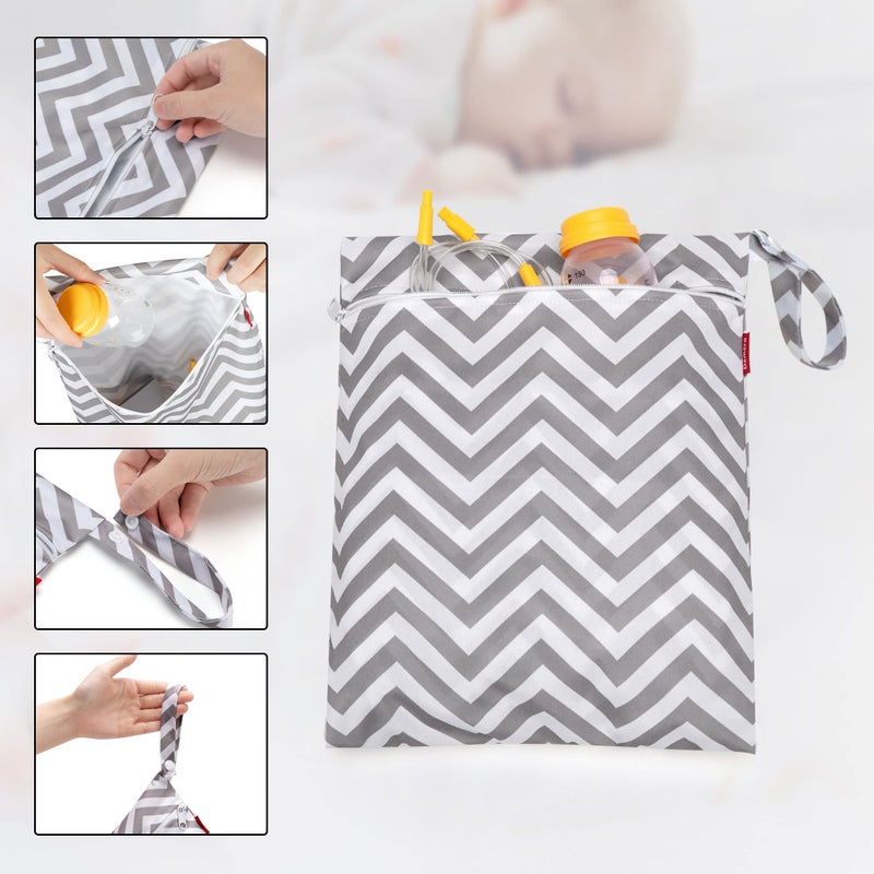 Damero حقيبة قطع مضخة الثدي داميرو، 2 حزمة حقيبة مبللة لتخزين قطع مضخة الثدي مع حصيرة مقاومة للماء، رمادي شيفرون - Image 2