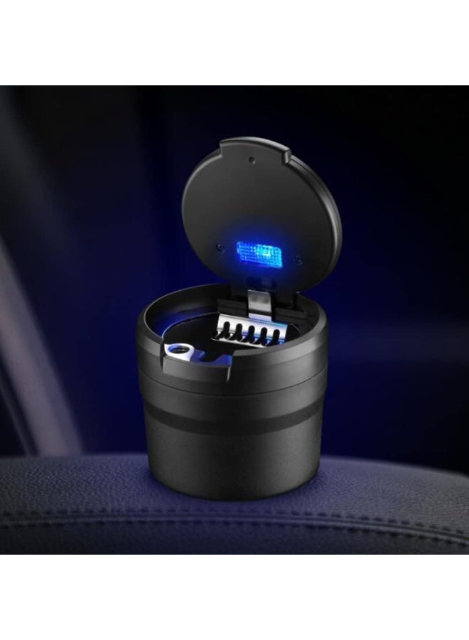 Car Ashtray with Lid,Portable Ashtray for Car,Mini Car Trash Can,Detachable Stainless Steel Smokeless Cylinder Cup Holder Ash Tray with Blue LED Light, Windproof for Outdoor Travel,Home Use, Grey - Image 4