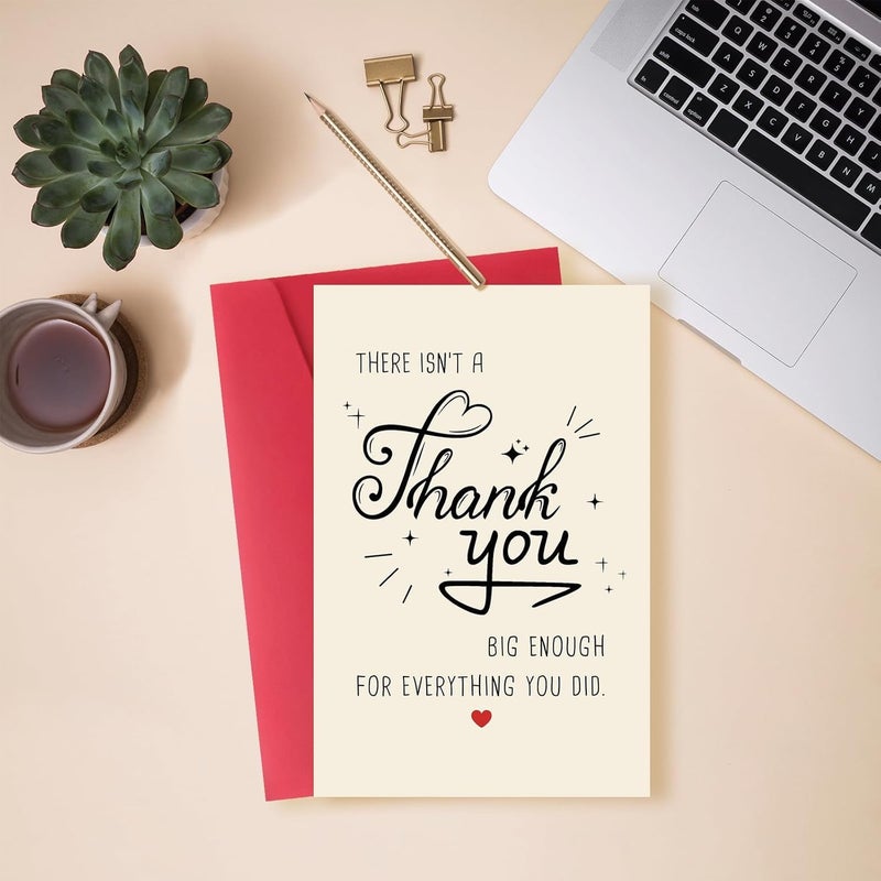 SM4U Thank You Greeting Card with Red Envelope, Heartfelt Message Design, Cream and Red - Image 2