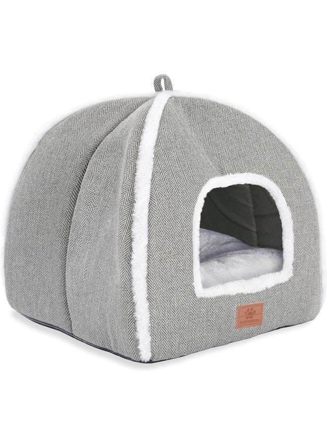 WINDRACING Cat Beds for House Cats, Foldable Cat Bed Cave, Cat House with Washable Cushion, Cat Bed for Kittens, Small Pets, Cat Tent, Soft and Warm Cat House for Indoor, Grey - Image 1