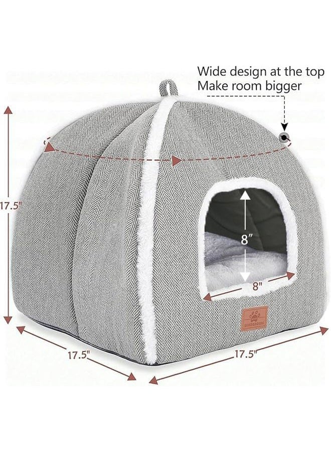 WINDRACING Cat Beds for House Cats, Foldable Cat Bed Cave, Cat House with Washable Cushion, Cat Bed for Kittens, Small Pets, Cat Tent, Soft and Warm Cat House for Indoor, Grey - Image 2