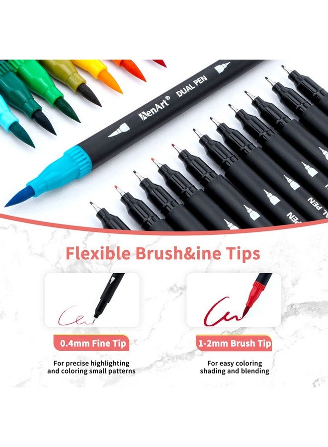 آين أرت أقلام تحديد فرشاة مزدوجة لكتب التلوين للبالغين، 24 قلم تحديد ذو نقطة دقيقة ملونة للعودة إلى اللوازم المدرسية، دفتر يوميات لتدوين الرسم - Image 2