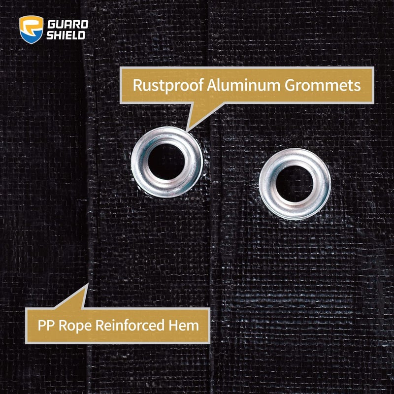 GUARD SHIELD Tarps Heavy Duty Waterproof 12x16 Feet Black Poly Tarp Cover Outdoor Thick UV Resistant Tarpaulin with Grommets 10mil - Image 3