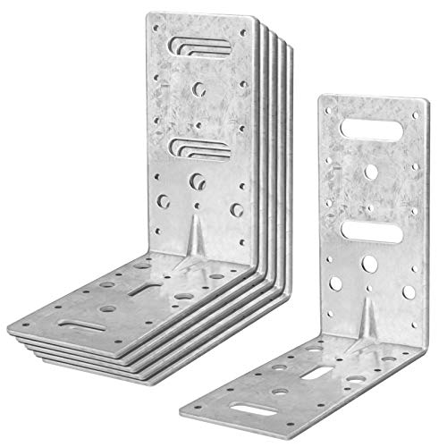 eoere 6 PCS 6" Steel L Right Angle Bracket, Tie Plate Metal Reinforcing Rib Strengthen Corner Brace for Timber Shelf Connector, Thick 3/32", Max Load 66 lb - Image 1