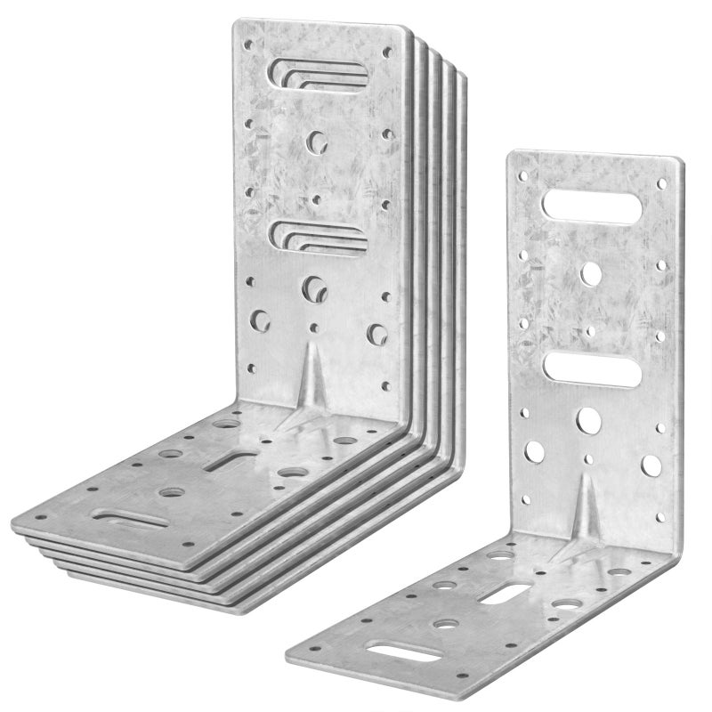 eoere 6 PCS 6" Steel L Right Angle Bracket, Tie Plate Metal Reinforcing Rib Strengthen Corner Brace for Timber Shelf Connector, Thick 3/32", Max Load 66 lb - Image 5