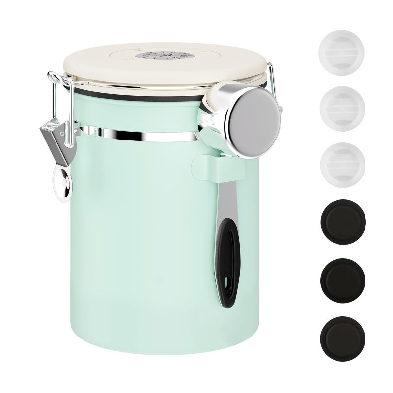 ShanSon Coffee Canister Airtight Coffee Container Stainless Steel Coffee Bean Storage Container with CO2 Release Valve and Scoop Coffee Canister for BeansGroundsSugarFlourTeaCereal22OZGreen