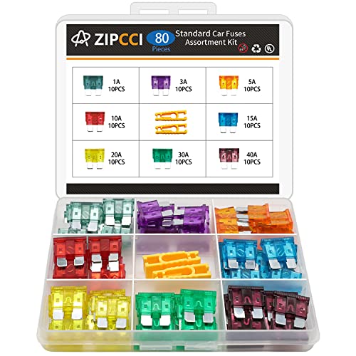 ZIPCCI 80 Pcs Standard Car Fuse, Fuses Assortment kit(1A/3A/5A/10A/15A/20A/30A/40A) Automotive Blade Fuse for RV, Truck, Marine, Auto Accessories - Image 1