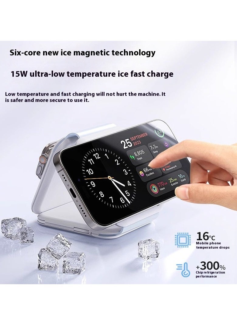 Generic - Charging Station for Apple Multiple Devices: 3 in 1 Foldable Magnetic Wireless Charger Stand for Mag-Safe iPhone - Travel Charging Dock for iPhone 15 14 13 12 Pro Max Plus  Apple Watch  Airpods - Image 1