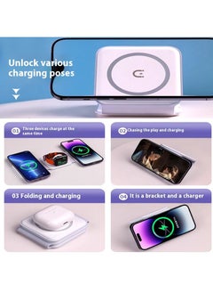 Charging Station for Apple Multiple Devices: 3 in 1 Foldable Magnetic Wireless Charger Stand for Mag-Safe iPhone - Travel Charging Dock for iPhone 15 14 13 12 Pro Max Plus  Apple Watch  Airpods