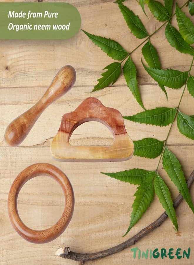 Tinigreen Cloud Ring Dumbbell Shaped Neem Wooden Teethers for 6 to 12 Months Infant Baby (Pack of 3) - Image 3