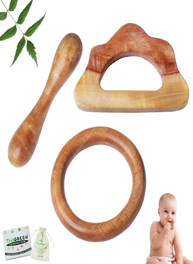 Tinigreen Cloud Ring Dumbbell Shaped Neem Wooden Teethers for 6 to 12 Months Infant Baby (Pack of 3) - Image 1