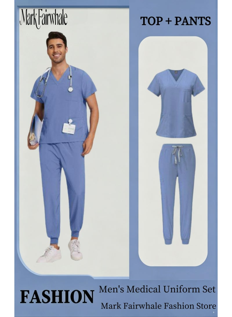 Mark Fairwhale New Minimalist V-Neck Short Sleeved Ankle Binding Men's Medical Hand Wash Suit Set - Image 1