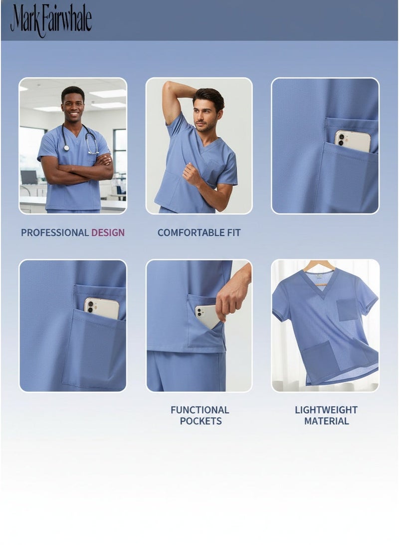 Mark Fairwhale New Minimalist V-Neck Short Sleeved Ankle Binding Men's Medical Hand Wash Suit Set - Image 2