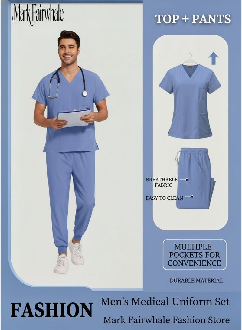 Mark Fairwhale New Minimalist V-Neck Short Sleeved Ankle Binding Men's Medical Hand Wash Suit Set - Image 5