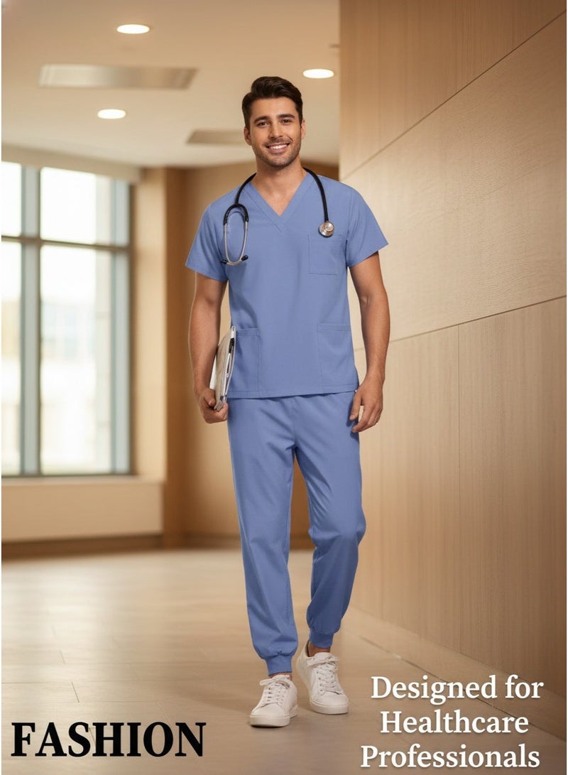 Mark Fairwhale New Minimalist V-Neck Short Sleeved Ankle Binding Men's Medical Hand Wash Suit Set - Image 3