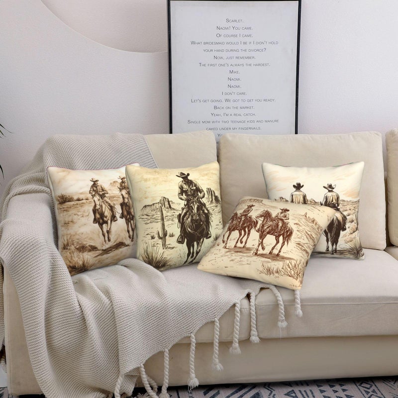 Worltoldb Throw Pillow Covers Set of 4 Decorative Soft Linen Fabric Square Cushion Case for Room Bedroom Sofa Car 18x18 (Western Cowboy, 18"x18") - Image 2