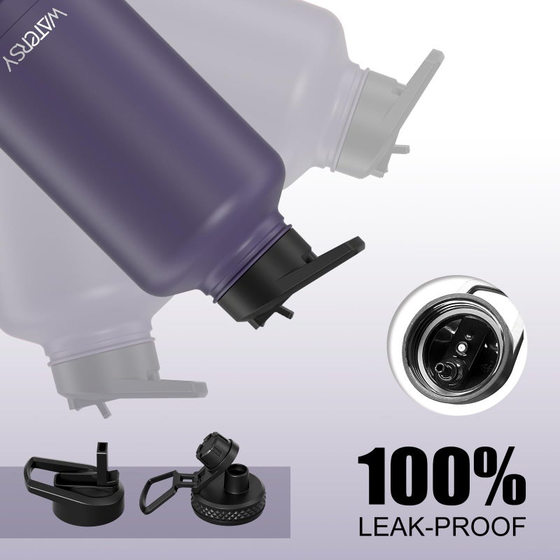 WATERSY 64oz Insulated Water Bottle (Cold for 48 Hrs),BPA Free&Leak Proof,Half Gallon Stainless Steel Water Flask,Water Jug with Straw Spout Lids for Gym,Hiking,Camping,Purple - Image 5