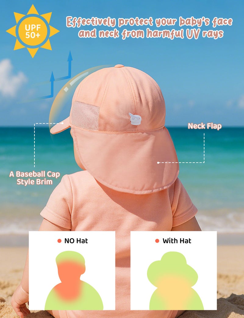 Durio Baby Sun Hat with Neck Flap UPF 50+ Sun Protection Babys Summer Hat Breathable Lining Baby Beach Hat for Boys Girls, Babys Sunhat 6-12 Months, Pink 6-12 Months - Image 3