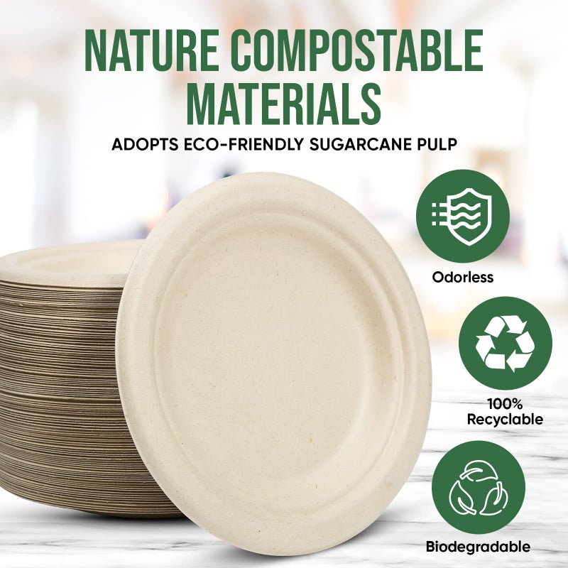 TaidMiao Paper Plates 6 Inches, 100 Pack Disposable Plates â€“ 100% Compostable Plates, Water & Oil Proof Dessert Plates, Microwavable Small Paper Plates, Perfect Paper Plate For Party - Brown - Image 5