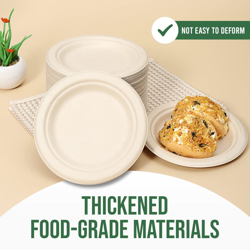 TaidMiao Paper Plates 6 Inches, 100 Pack Disposable Plates â€“ 100% Compostable Plates, Water & Oil Proof Dessert Plates, Microwavable Small Paper Plates, Perfect Paper Plate For Party - Brown - Image 3