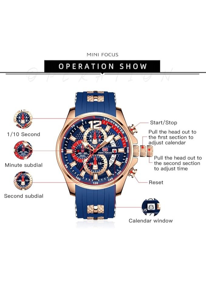 ميني فوكاس ساعه ميني فوكس للرجال سوار سيلكون ازرق*دهبي MF0349G - Image 5