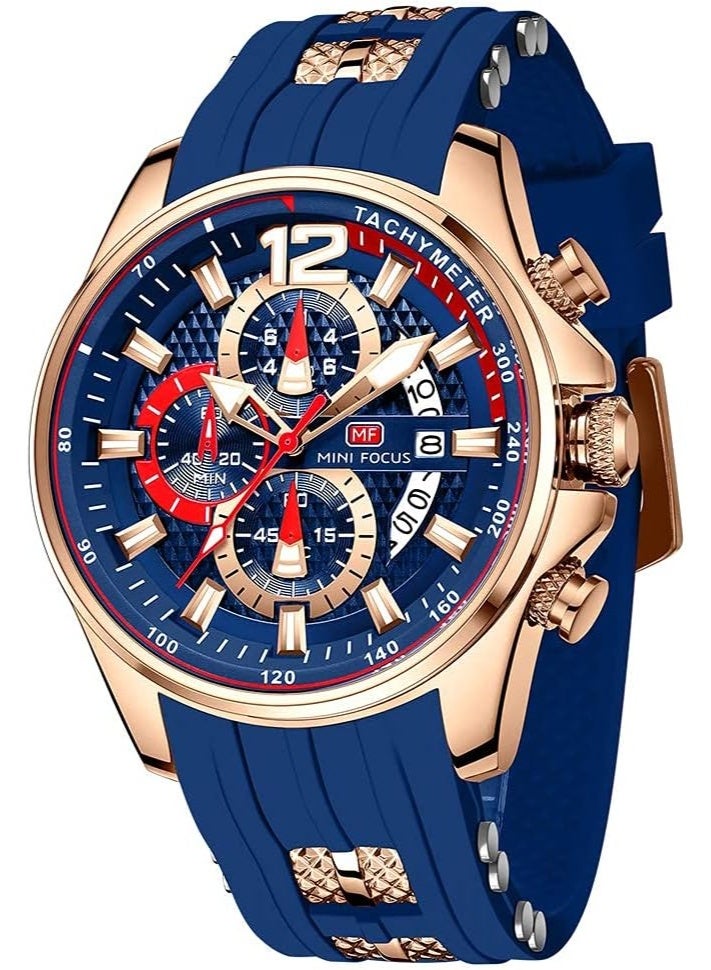 ميني فوكاس ساعه ميني فوكس للرجال سوار سيلكون ازرق*دهبي MF0349G - Image 1