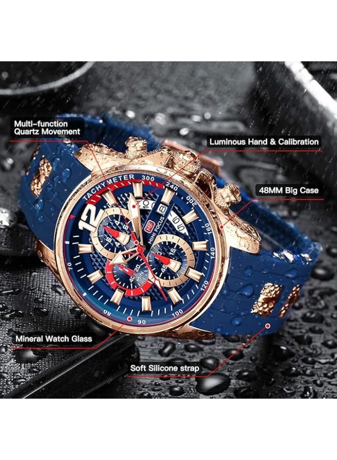 ميني فوكاس ساعه ميني فوكس للرجال سوار سيلكون ازرق*دهبي MF0349G - Image 3