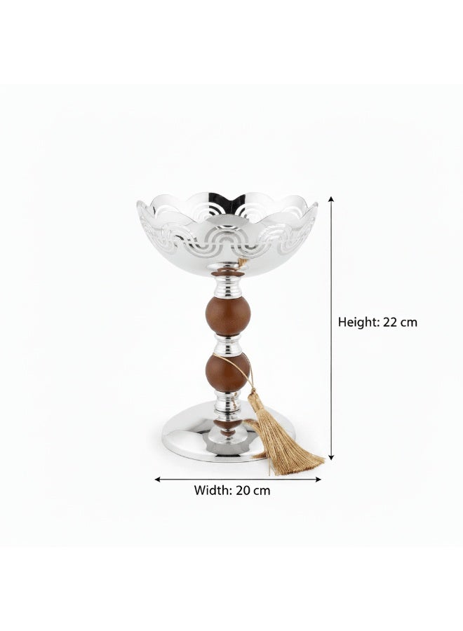 AKDC Silver & Brown Metal Footed Candy Bowl - 23x20 cm - Image 3