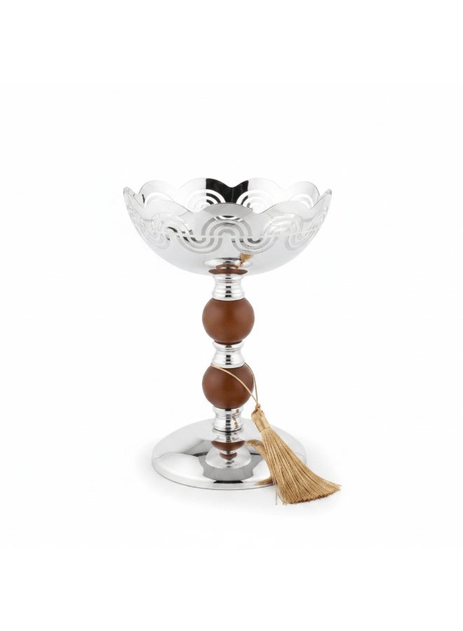 AKDC Silver & Brown Metal Footed Candy Bowl - 23x20 cm - Image 2