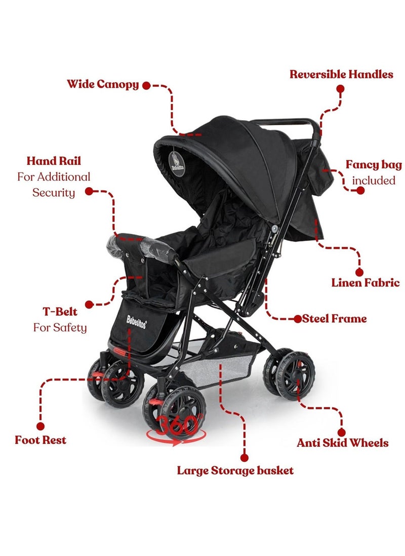 Heavy Duty Sturdy Reversible Fast Folding Baby Stroller With Storage Bag