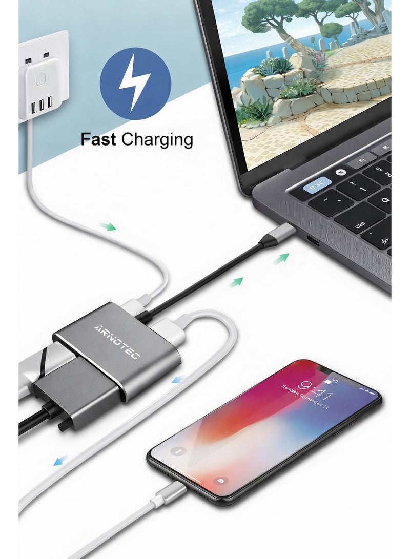 ARNOTEC 4-in-1 USB-C Hub Adapter with HDMI 4K, VGA 1080P, USB 3.0 & Type-C PD – Multiport USB-C to HDMI VGA Converter for Laptop, Tablet & Smartphone (Grey) - Image 3