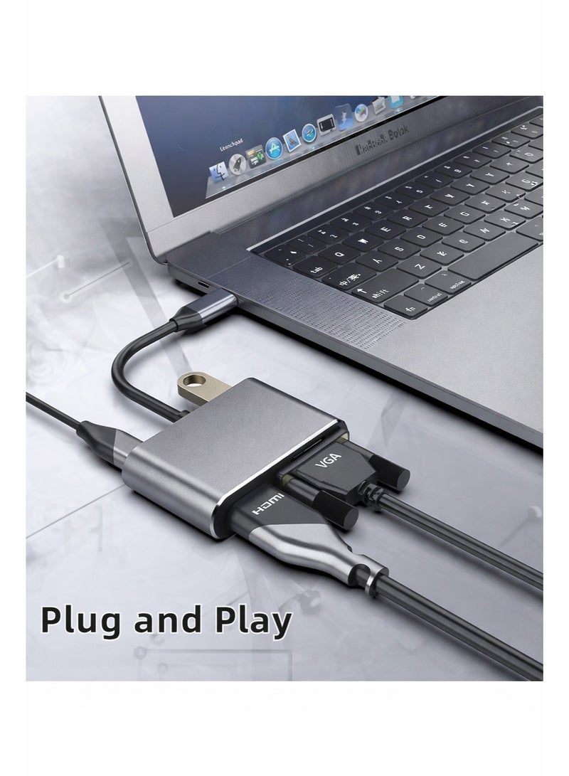 ARNOTEC 4-in-1 USB-C Hub Adapter with HDMI 4K, VGA 1080P, USB 3.0 & Type-C PD – Multiport USB-C to HDMI VGA Converter for Laptop, Tablet & Smartphone (Grey) - Image 5