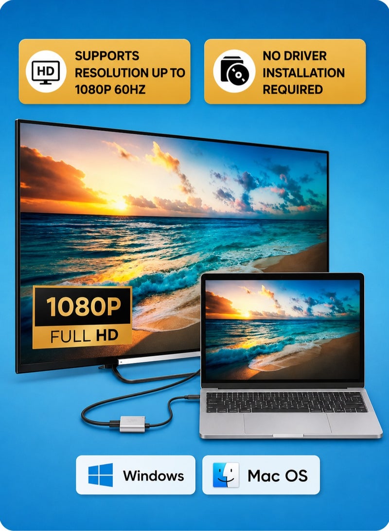 ARNOTEC محول USB-C 4 في 1 مع HDMI 4K و VGA 1080P و USB 3.0 و Type-C PD – محول متعدد المنافذ USB-C إلى HDMI و VGA للكمبيوتر المحمول والتابلت والهاتف الذكي (رمادي) - Image 4