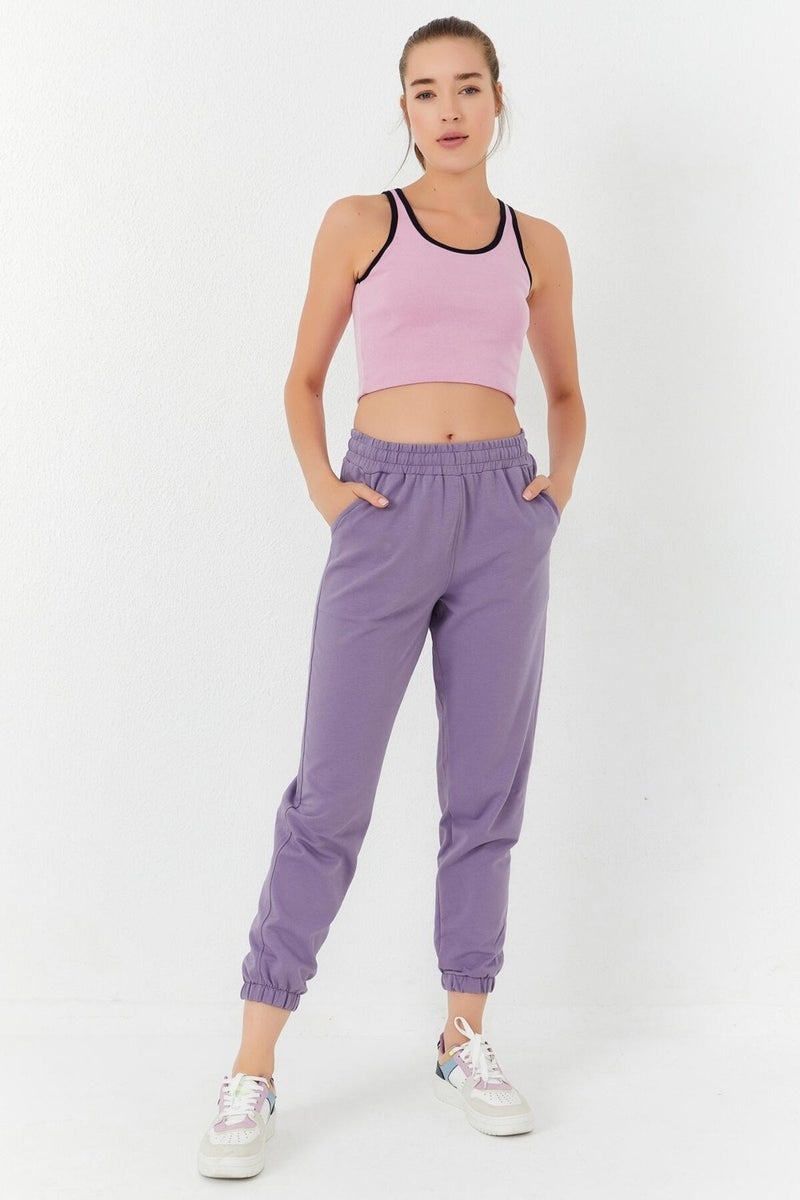Tommy Life Pink Basic Zero Sleeve Slim Fit U Neck Women's Crop Top Tank - 97162  - Image 2