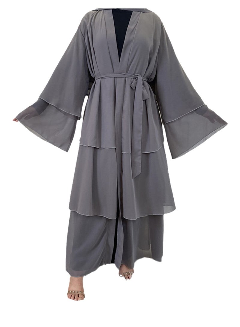 Fashionable classic three-layer chiffon cardigan robe layered robe - Image 1