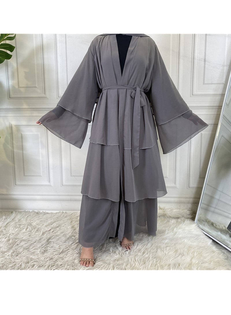 Fashionable classic three-layer chiffon cardigan robe layered robe - Image 3