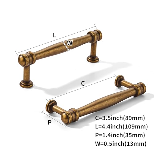 khtumeware 10 Pack 312inch89mm Hole Center Antique Brass Cabinet pulls Solid HeavyDuty Tradition Kitchen Cabinet Handle Cabinet Hardware for Dressing Table Bathroom Pull - Image 3