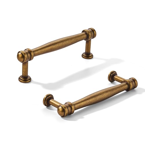 khtumeware 10 Pack 312inch89mm Hole Center Antique Brass Cabinet pulls Solid HeavyDuty Tradition Kitchen Cabinet Handle Cabinet Hardware for Dressing Table Bathroom Pull - Image 1
