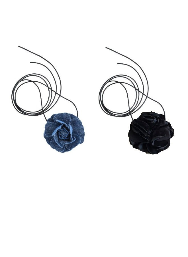 Women's Tassel Flower Necklace – Blue & Black Neck Chain for Daily Wear & Parties - Image 1