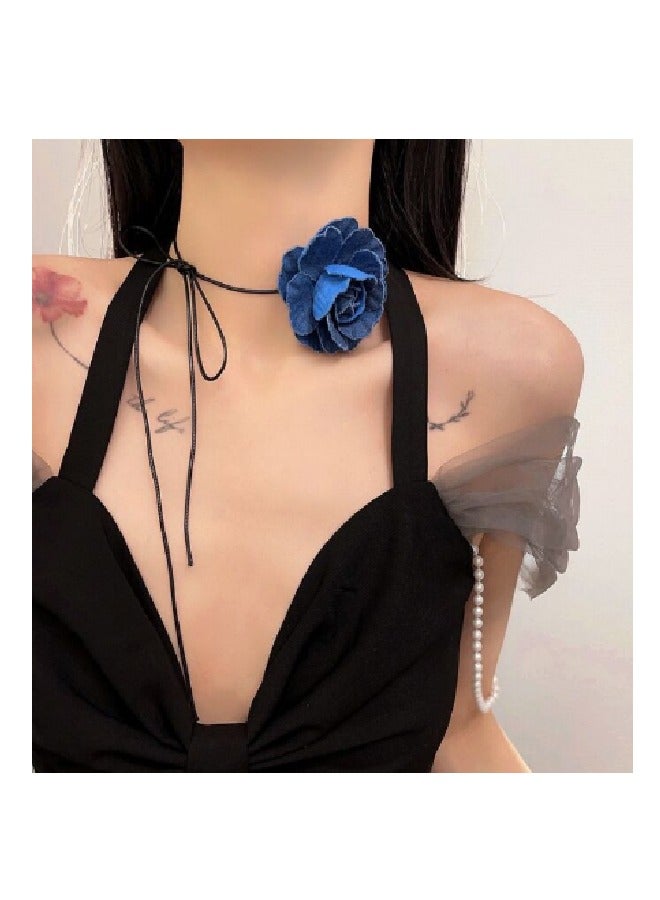 Women's Tassel Flower Necklace – Blue & Black Neck Chain for Daily Wear & Parties - Image 2