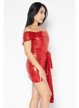 Collective The Label Women Petite Sequins Mini Party Dress, Red  - Image 2