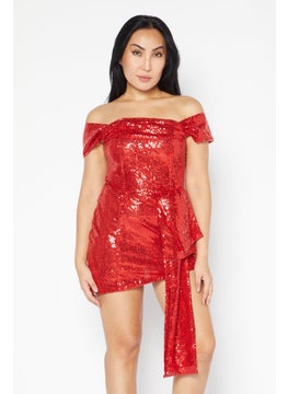 Collective The Label Women Petite Sequins Mini Party Dress, Red  - Image 1