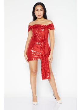 Collective The Label Women Petite Sequins Mini Party Dress, Red  - Image 3