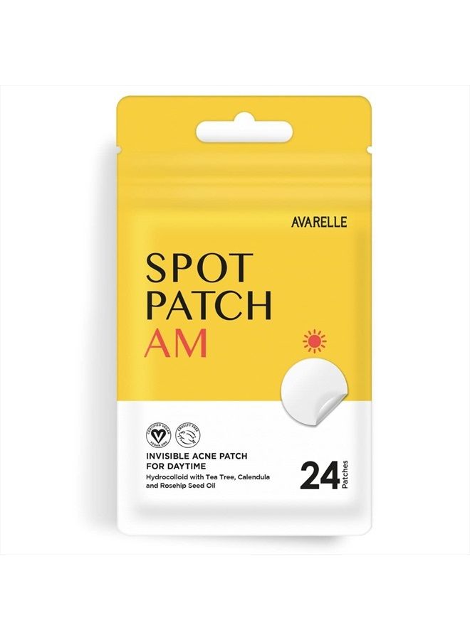 Avarelle Acne Spot Patch AM (24 Count) Acne Clearing Device & Thin Hydrocolloid Spot Treatment with Rosehip, Calendula, and Tea Tree Oil for Acne, Calendula Oil, and Rosehip Seed, Certified Vegan, Cru - Image 1