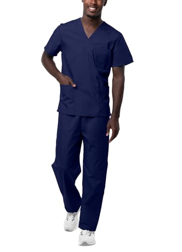 Sivvan Unisex Scrubs - Classic V-Neck Top & Drawstring Pants Scrub Set - S8400 - Navy - S - Image 1