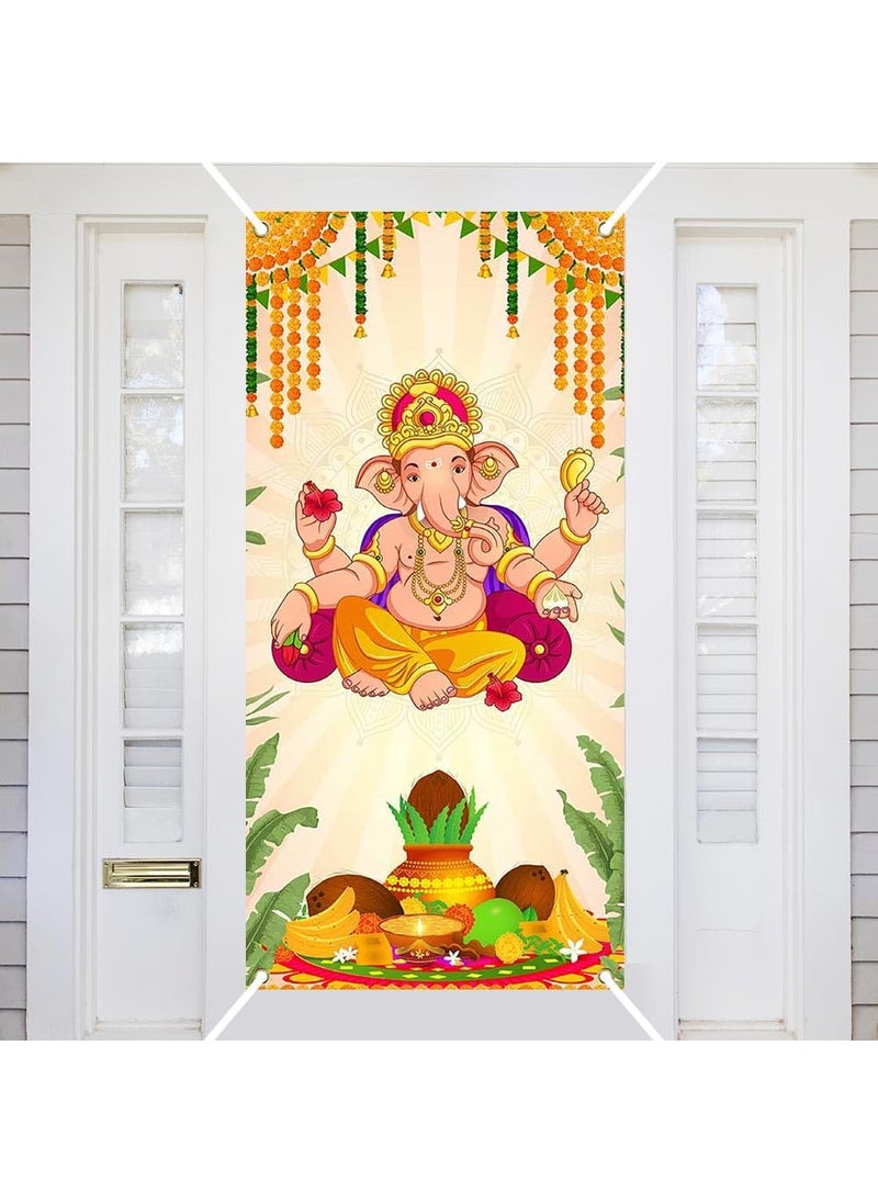 Ticuenicoa Ticuenicoa India Pooja Traditional Door Banner Decorations Ganesha Ganesh Puja Ganpati Pooja Mehndi Porch Signs Banners Party Decorations Indoor Outdoor Yard Home Door Cover Decor  - Image 3