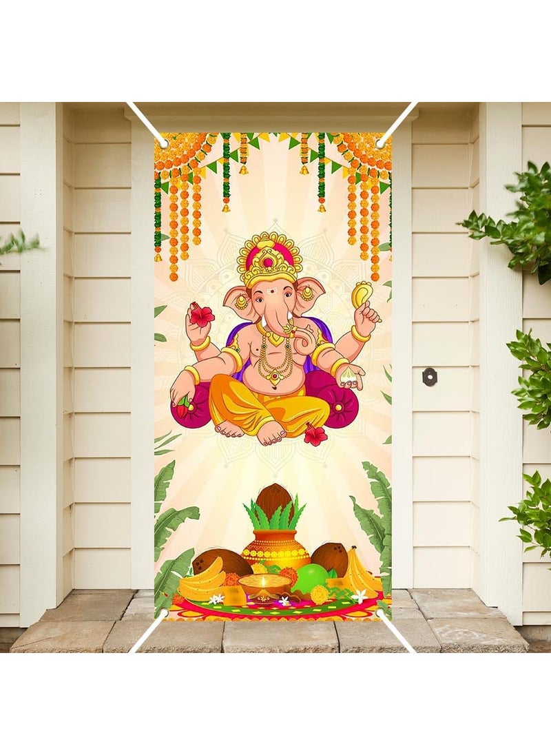 Ticuenicoa Ticuenicoa India Pooja Traditional Door Banner Decorations Ganesha Ganesh Puja Ganpati Pooja Mehndi Porch Signs Banners Party Decorations Indoor Outdoor Yard Home Door Cover Decor  - Image 4