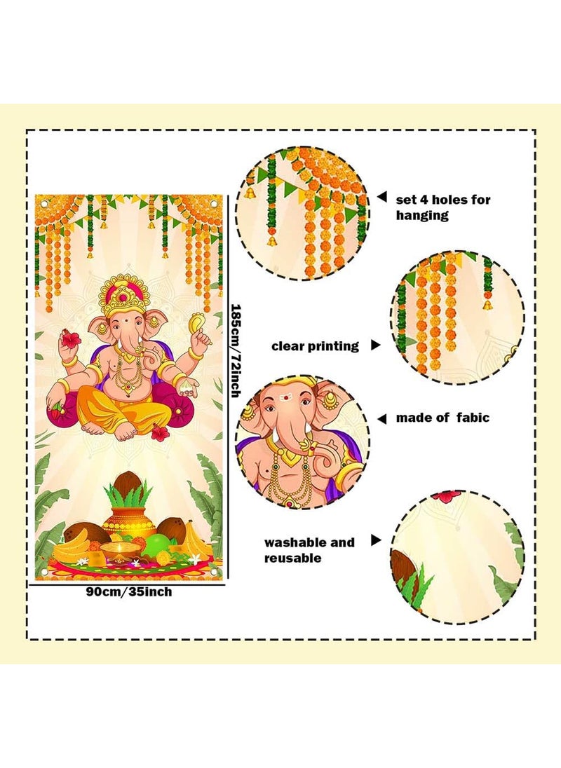 Ticuenicoa Ticuenicoa India Pooja Traditional Door Banner Decorations Ganesha Ganesh Puja Ganpati Pooja Mehndi Porch Signs Banners Party Decorations Indoor Outdoor Yard Home Door Cover Decor  - Image 5